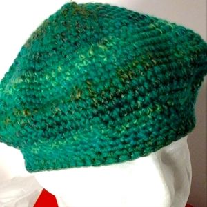 New Crocheted Soft Non-wool Unisex Classic Green Striped Beret XL
